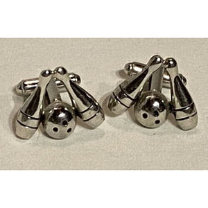 Men's Silvertone Bowling Ball & Pins Cufflinks Vintage Kingpin Dress Shirt